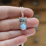 Cat on the Moon Pendant - Sterling Silver and Moonstone Cat Necklace