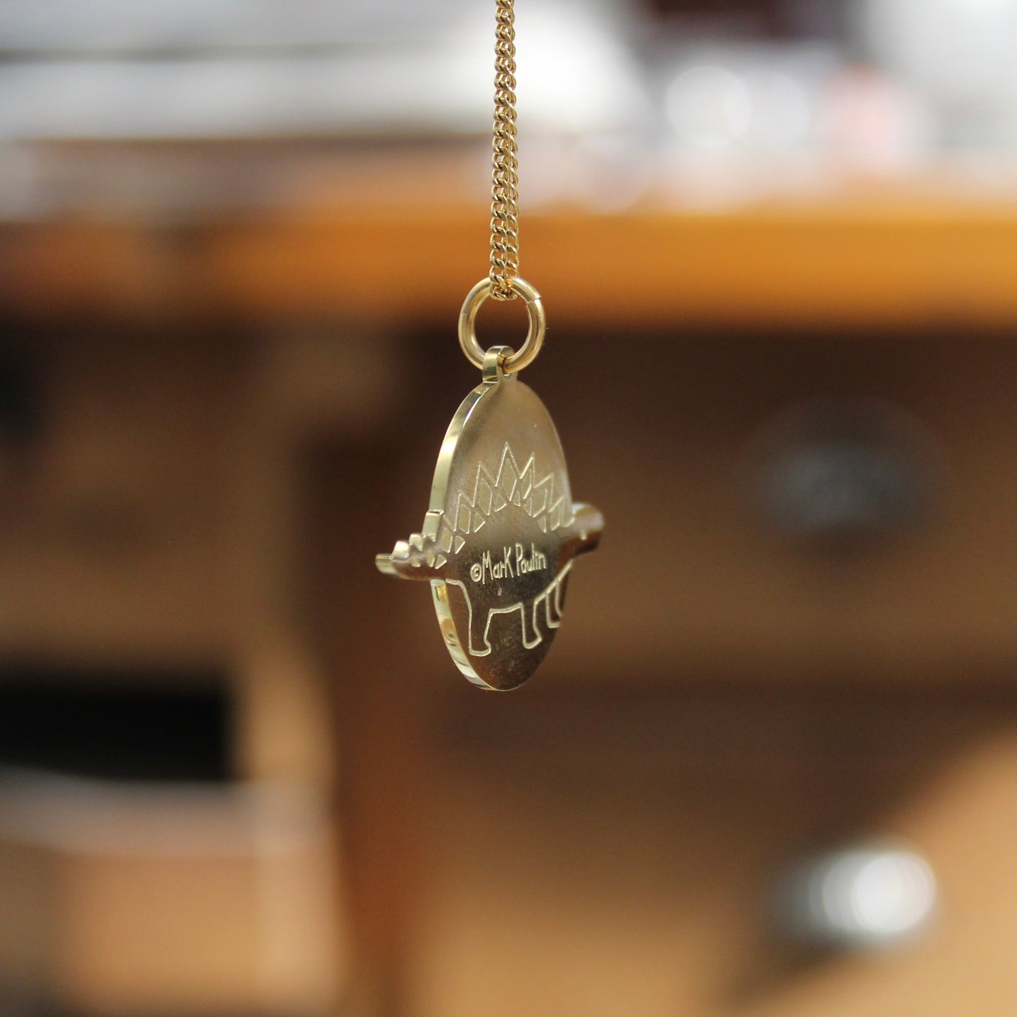 Stegosaurus Dinosaur Charm Necklace - Gold Finished Dinosaur Jewelry on Adjustable Chain