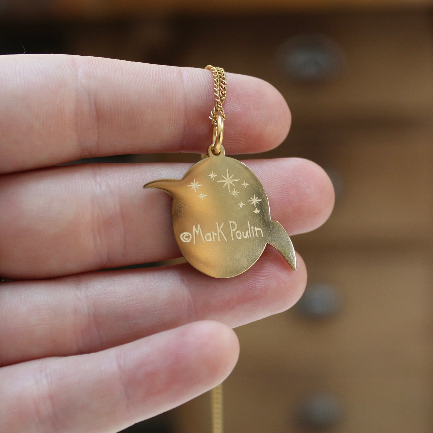 Pterodactyl Dinosaur Charm Necklace - Gold Finished Dinosaur Jewelry on Adjustable Chain