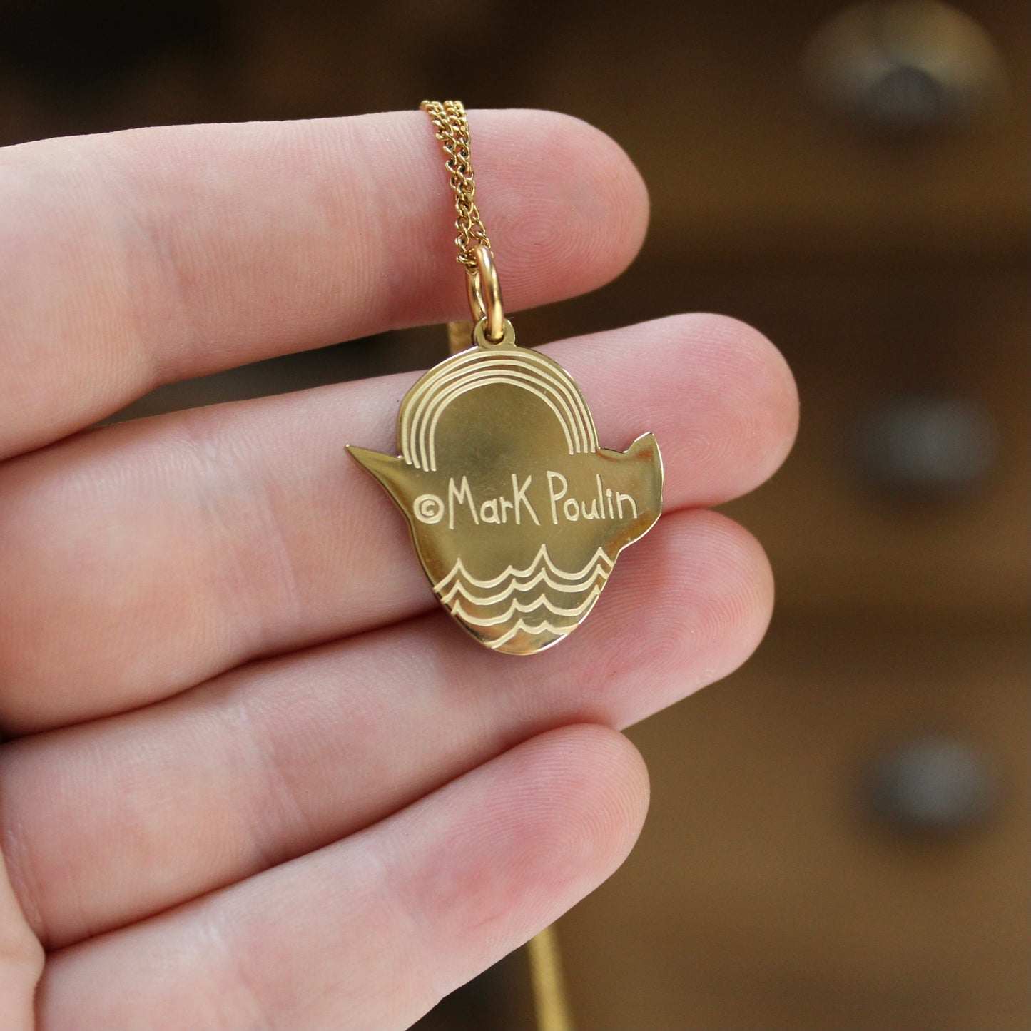 Cat Charm Necklace - Night Swimmer Purrmaid Gold Finished Mermaid Jewelry on Adjustable Chain