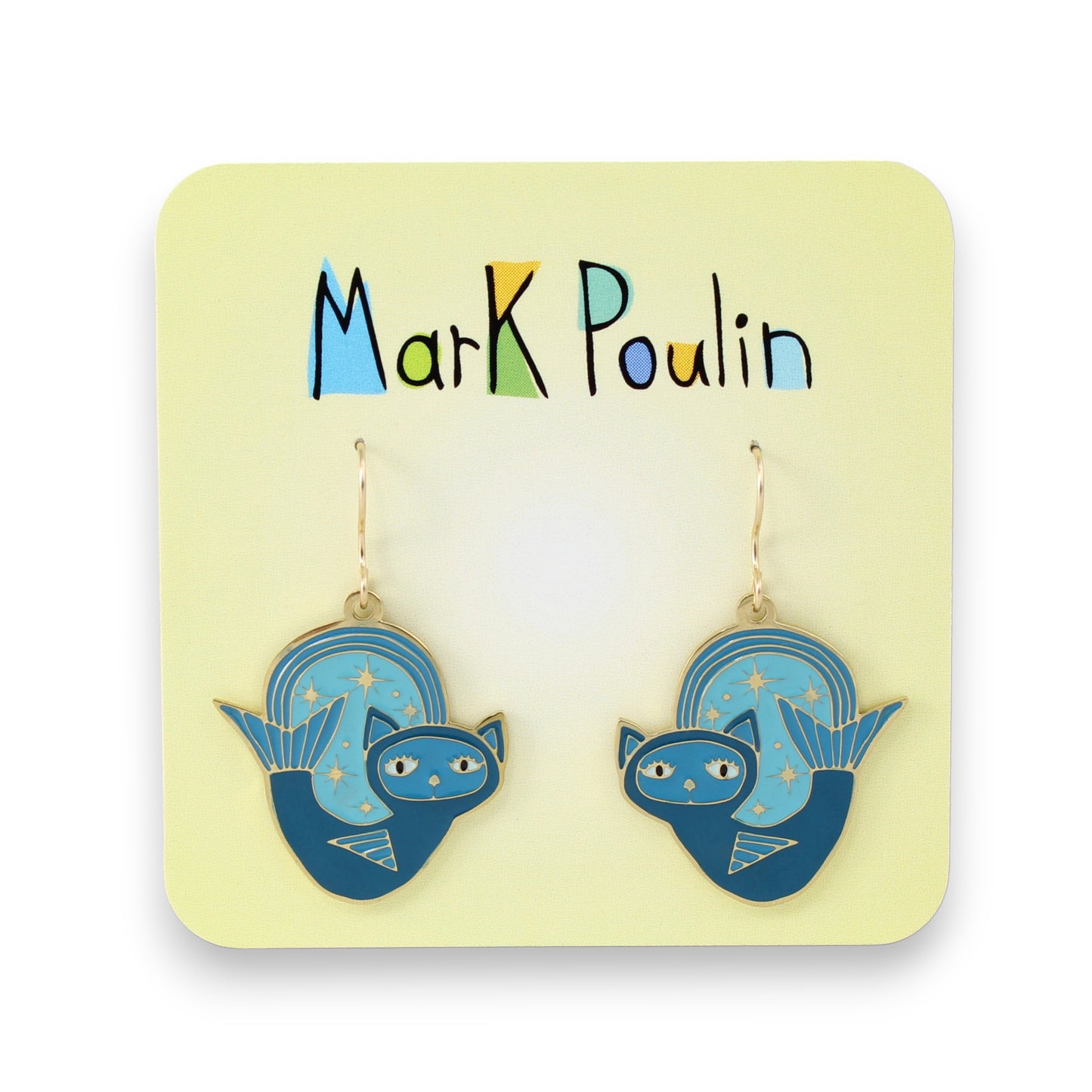 Gold Cat Dangle Earrings - Night Swimming Purrmaid - Adorable Cat Charm Jewelry