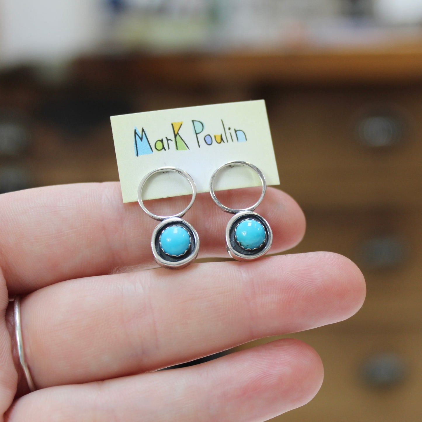 Modern Southwest Style Sterling and Turquoise Post Earrings