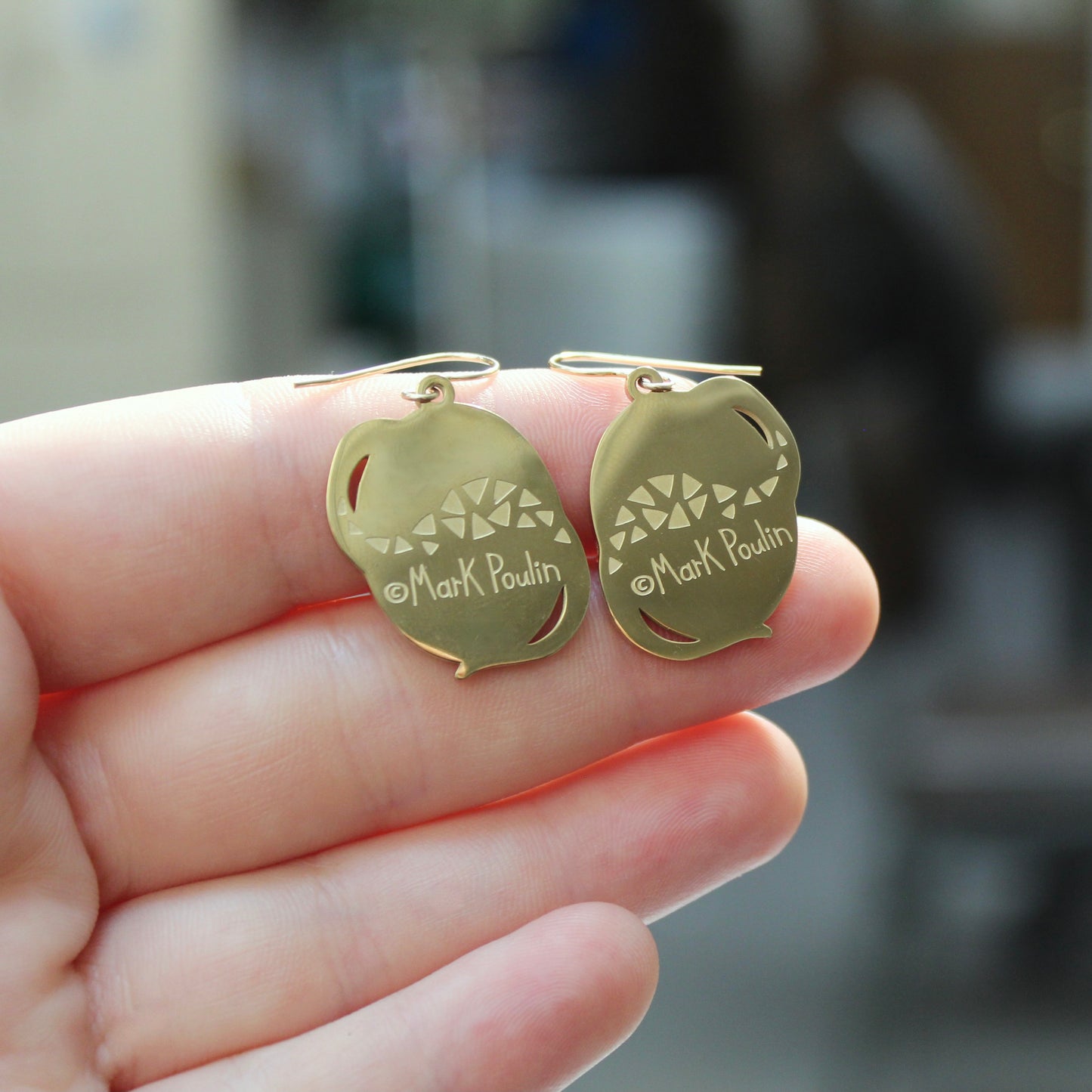 Gold Dinosaur Dangle Earrings - Brontosaurs at Night - Fun Gift for Her