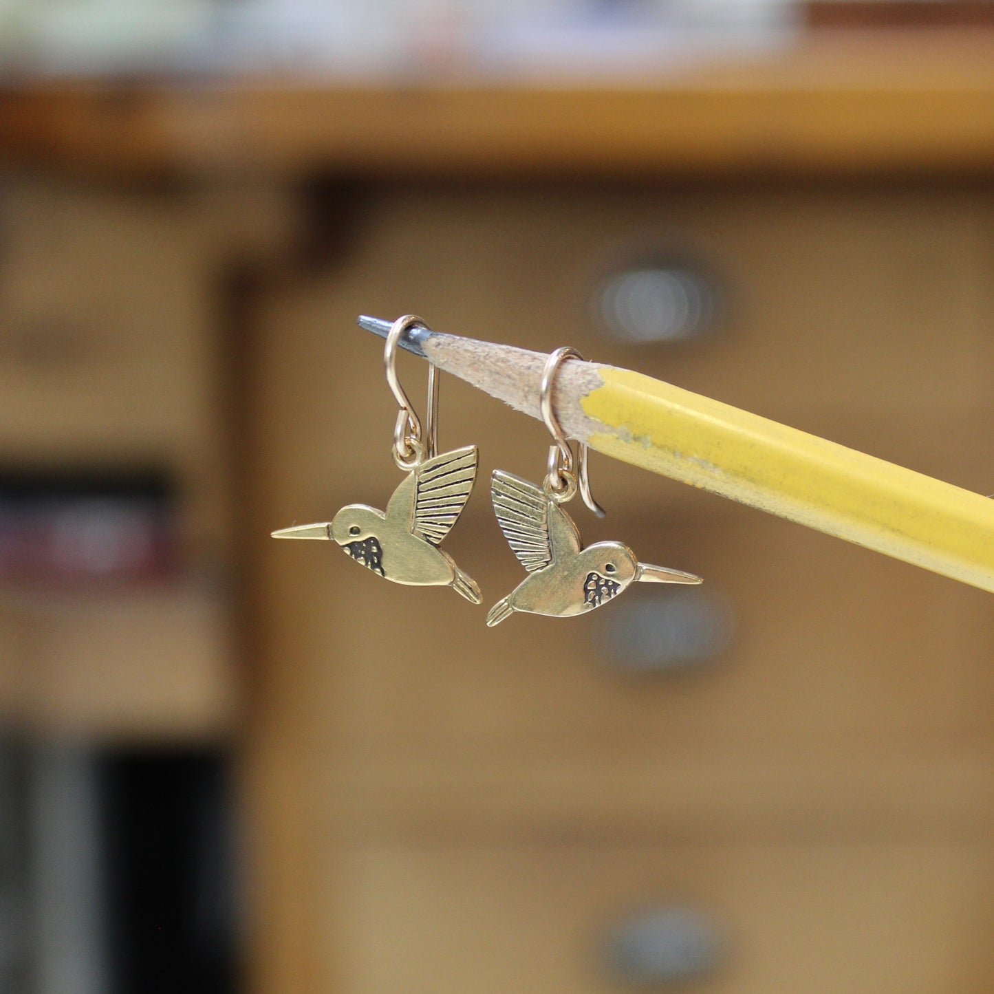 Gold Dipped Tiny Hummingbird Earrings