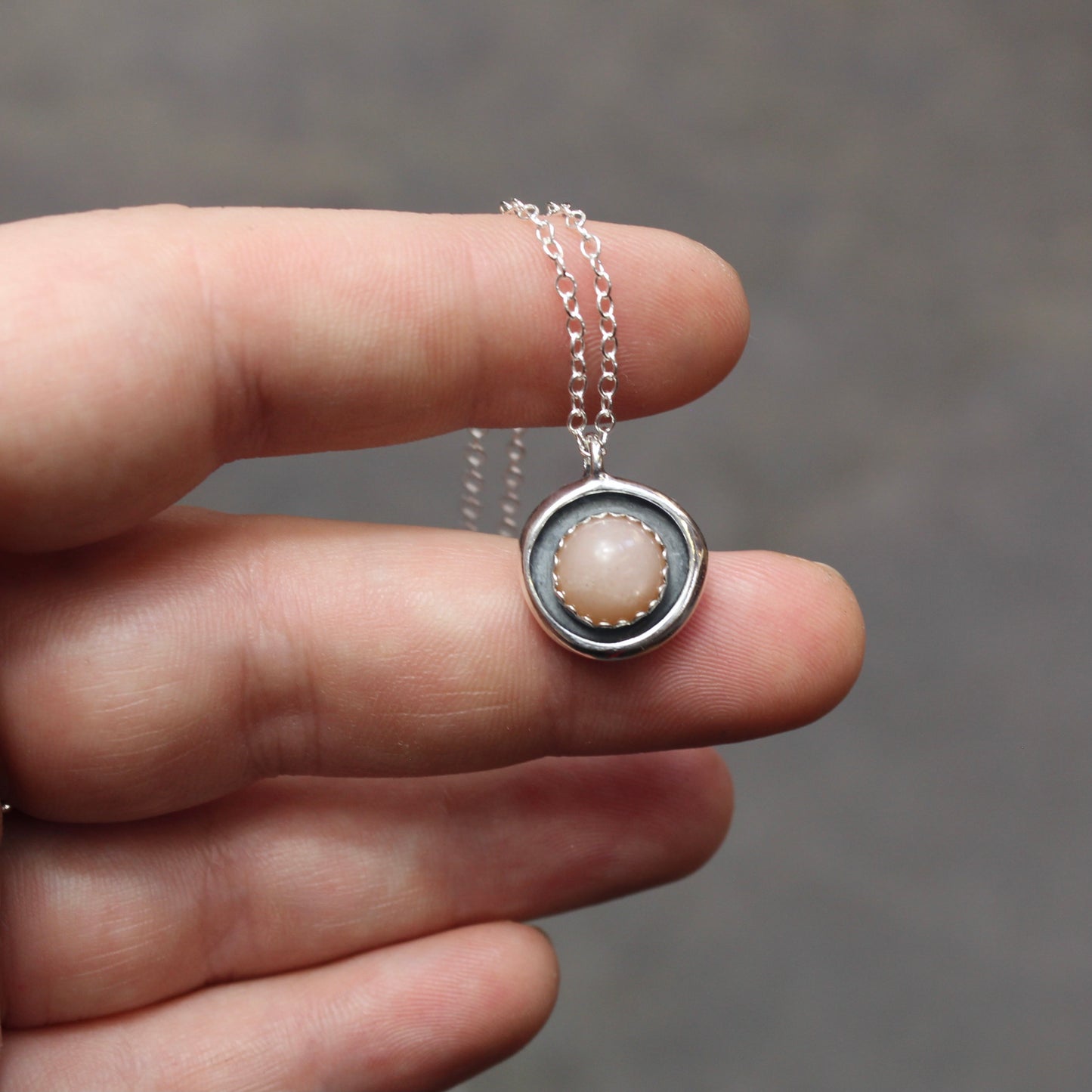 Pink Moonstone Pendant in Sterling Silver Shadow Box Setting