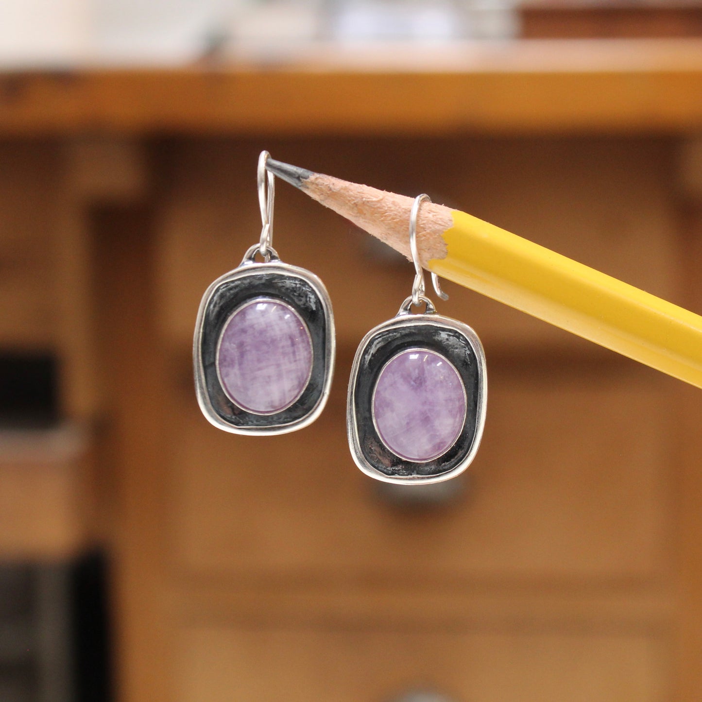 Lavender Amethyst Dangle Earrings in Oxidized Sterling Silver Settings