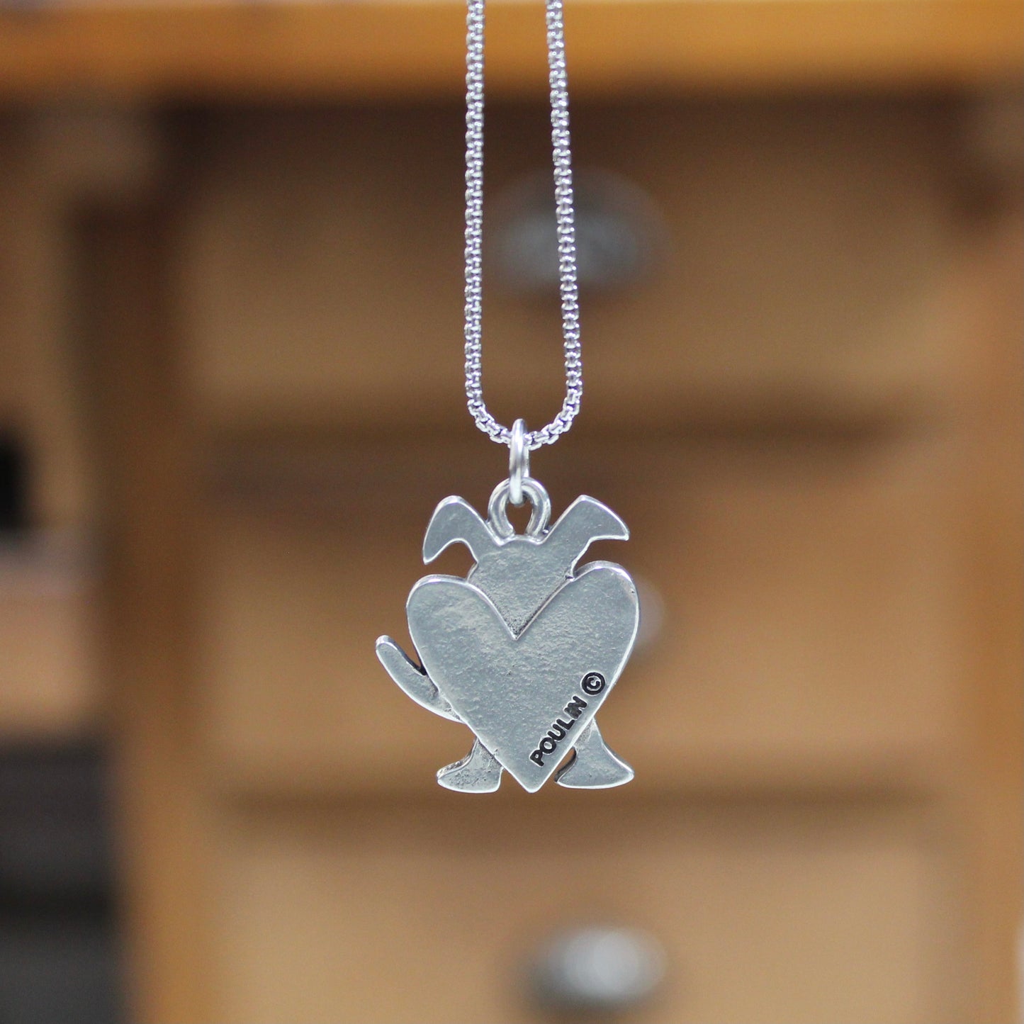 Pewter Dog Necklace - Peeking Dog Pewter Charm Necklace on Adjustable Stainless Steel Box Chain