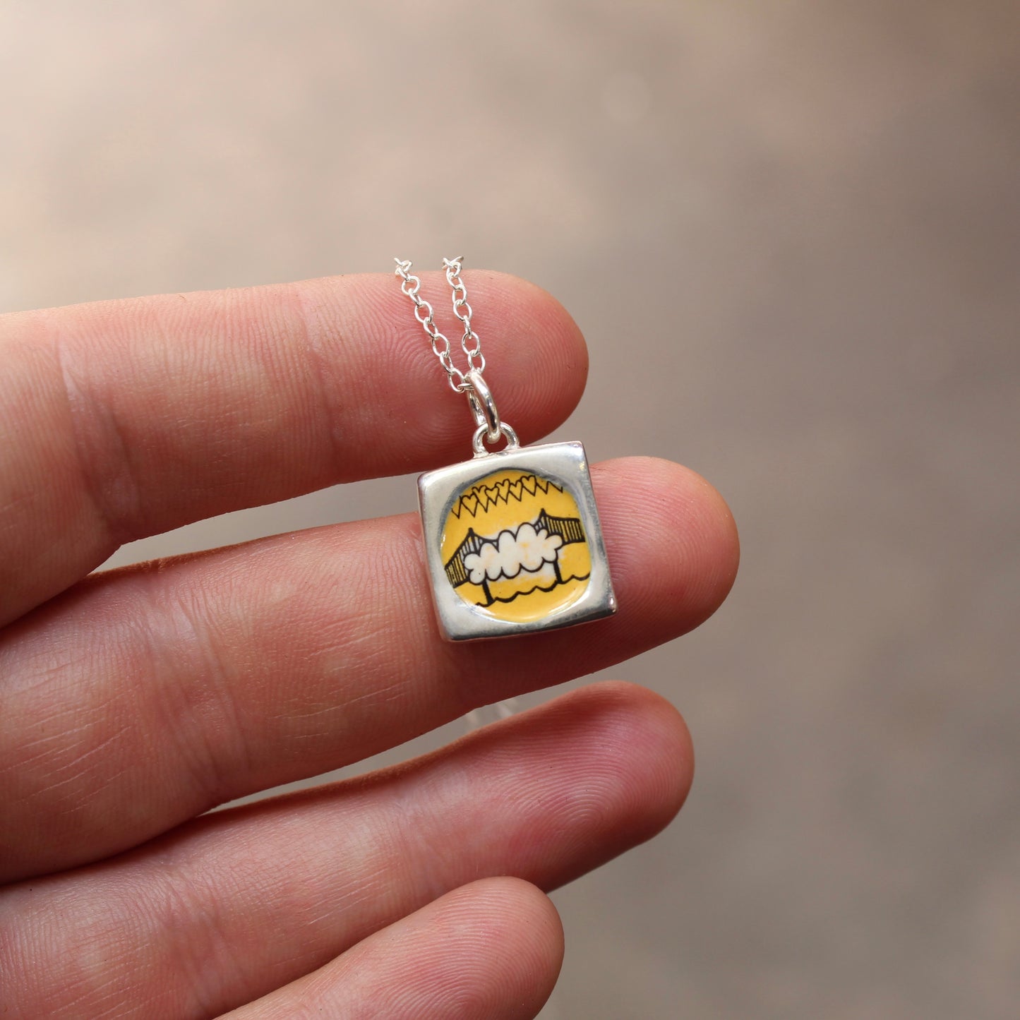 San Francisco Golden Gate Bridge Reversible Sterling Silver and Enamel Necklace
