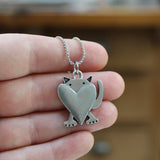 Pewter Cat Necklace - Peeking Cat Pewter Charm Necklace on Adjustable Stainless Steel Box Chain