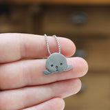 Harp Seal Pewter Charm Pendant on Adjustable Stainless Steel Box Chain