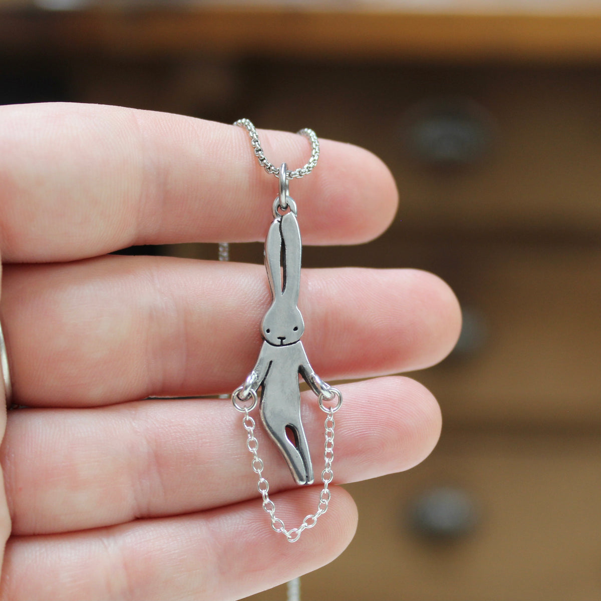 Large Jumping Silver Rabbit Pendant selling Nice