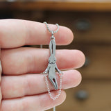 Pewter Jumping Bunny Necklace - Cute Jump Rope Rabbit Charm Pendant