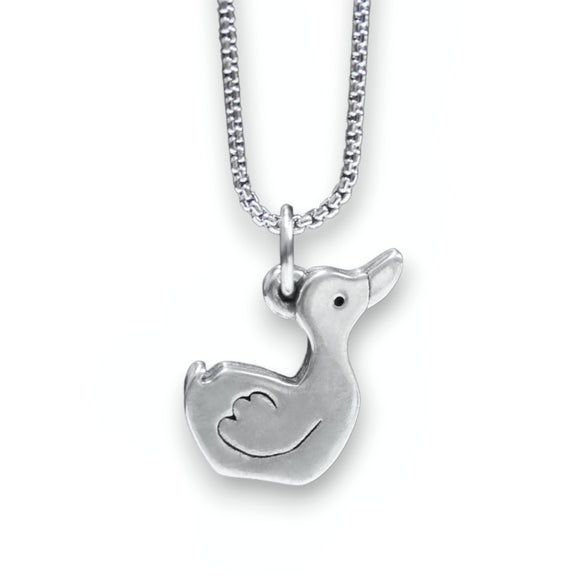 Duck Necklace - Pewter Duck Pendant - Cute Duck Charm on Adjustable Stainless Steel Chain
