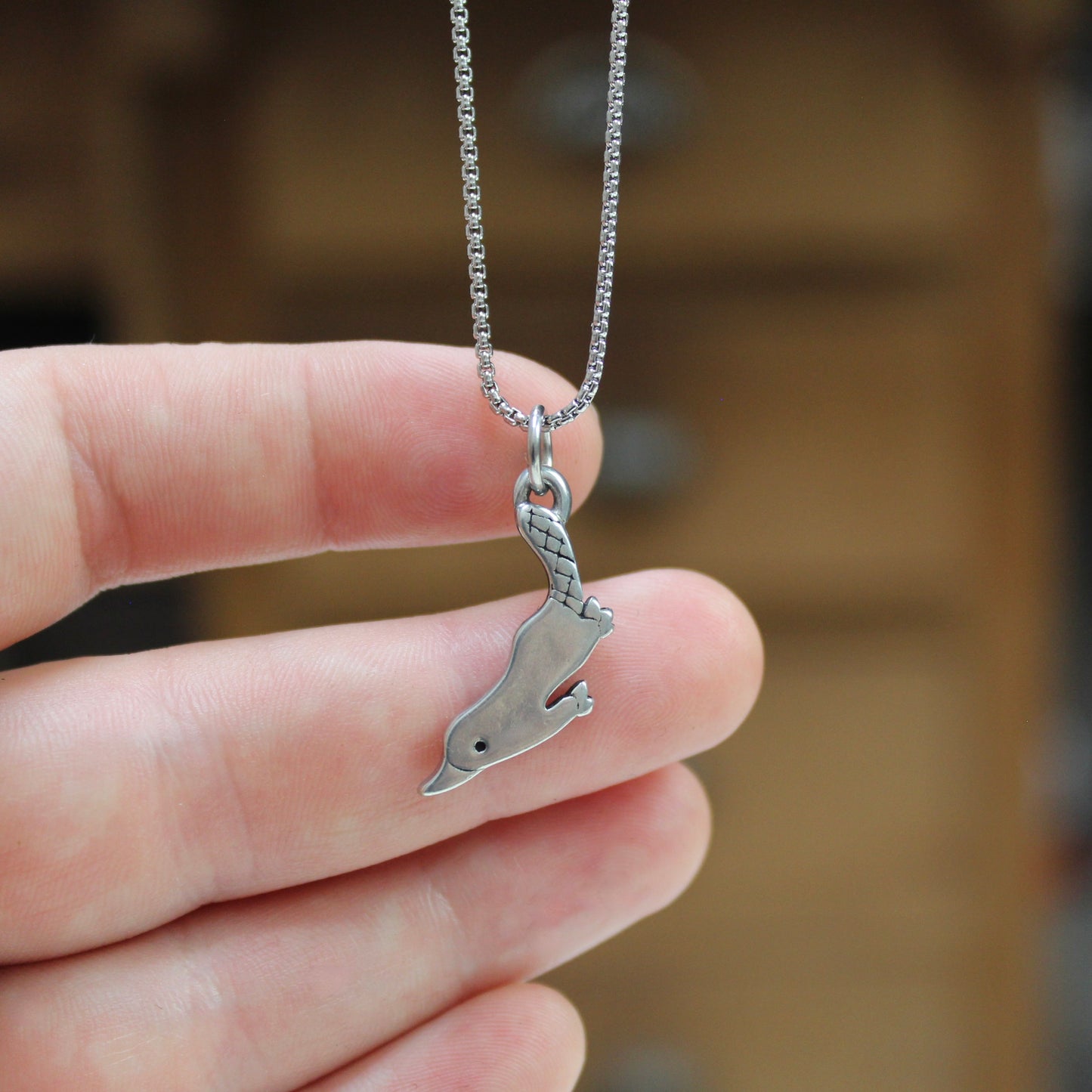 Platypus Necklace - Pewter Platypus Pendant -Platypus Charm Necklace on Adjustable Stainless Steel Chain