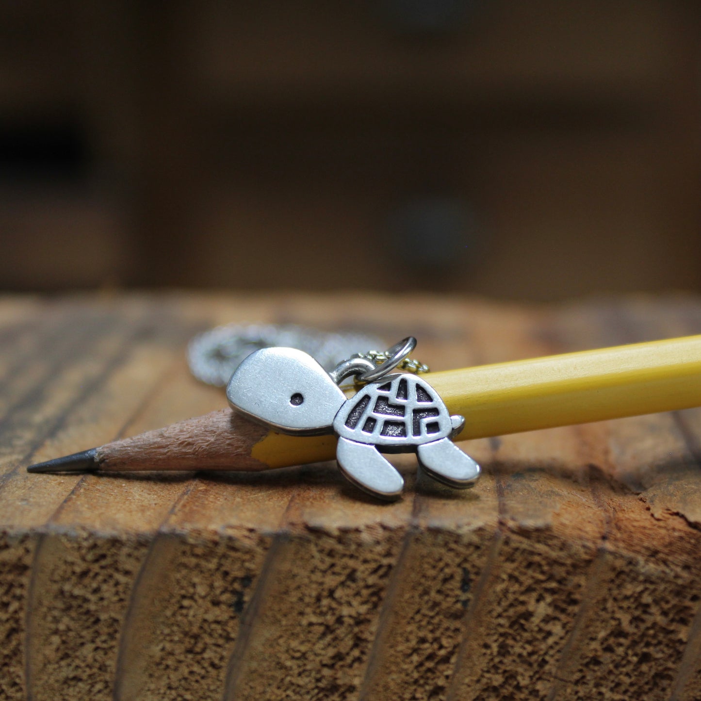 Pewter Sea Turtle Necklace - Cute Turtle Pendant on Adjustable Stainless Steel Box Chain