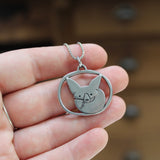 Pewter Fox Medallion Necklace - Fennec Fox Pendant on Adjustable Stainless Steel Chain