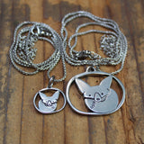 Mother Daughter Fox Pendant Set - Set of Two Fennec Fox Pewter Charms on Adjustable Box Chains