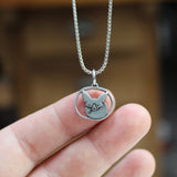 Tiny Pewter Fox Medallion Necklace - Baby Fennec Fox Pendant on Adjustable Stainless Steel Chain