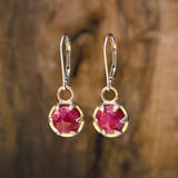 Ruby Earrings - Prong Set Gold Dipped Gemstone Dangle Earrings - Ruby Lever Backs