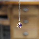 Rose Cut Amethyst Necklace - Prong Set Gold Gemstone Pendant on 16 18 or 20 inch Gold Filled Chain