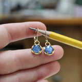 Kyanite Earrings - Prong Set Gold Dipped Gemstone Dangle Earrings - Blue Lever Backs