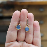 Kyanite Earrings - Prong Set Gold Dipped Gemstone Dangle Earrings - Blue Lever Backs