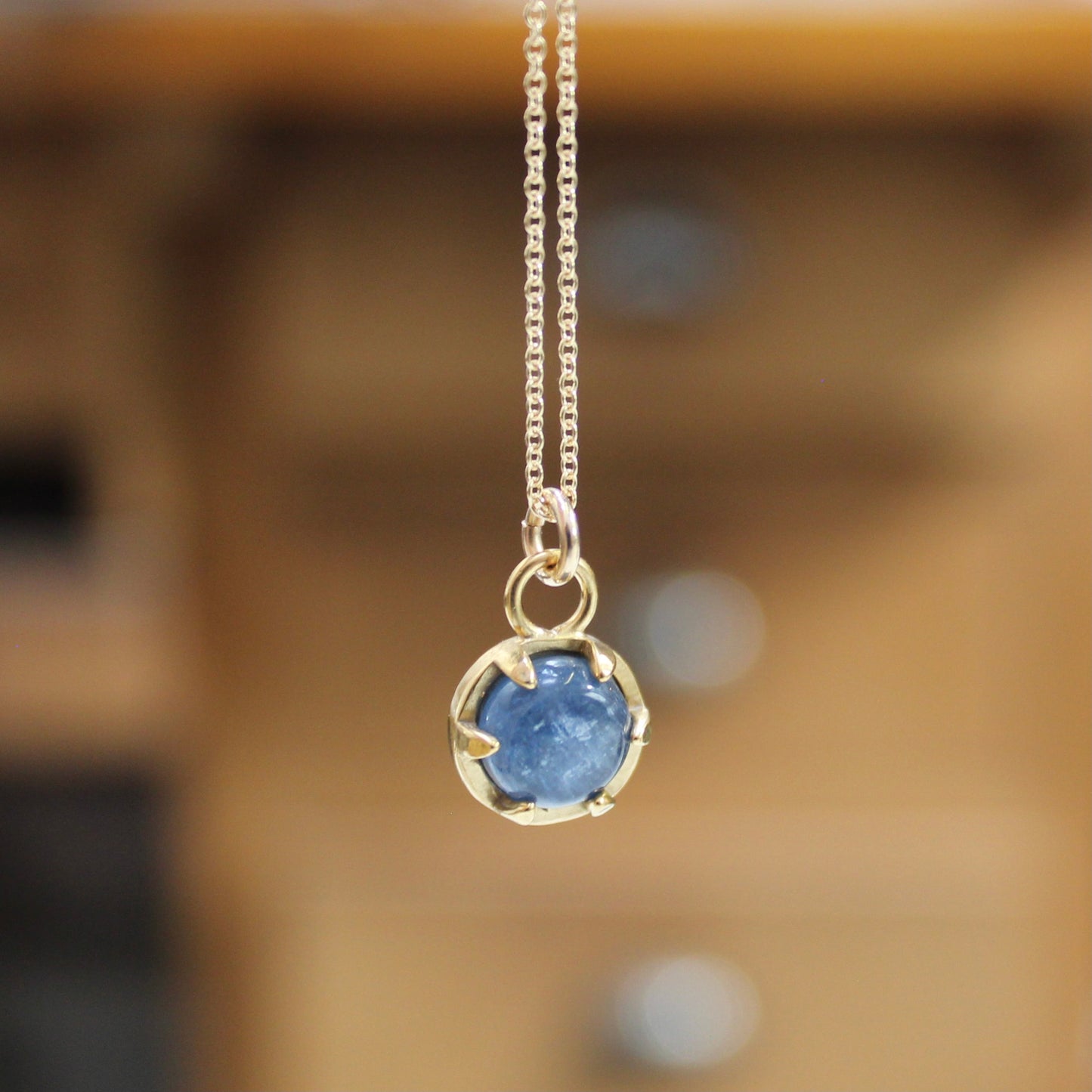 Tiny Kyanite Necklace - Prong Set Gold Gemstone Pendant on 16, 18 or 20 inch Gold Filled Chain - Blue Jewelry