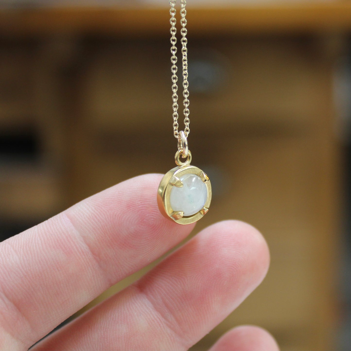 Moonstone Necklace - Prong Set Gold Plated Gemstone Pendant on 16 18 or 20 inch Gold Filled Chain