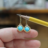 Turquoise Earrings - Prong Set Gold Dipped Gemstone Dangle Earrings - Lever Back Turquoise Jewelry