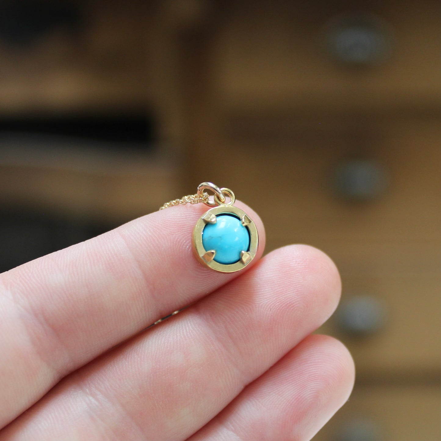 Turquoise Necklace - Prong Set Gold Plated Gemstone Pendant on 16 18 or 20 inch Gold Filled Chain