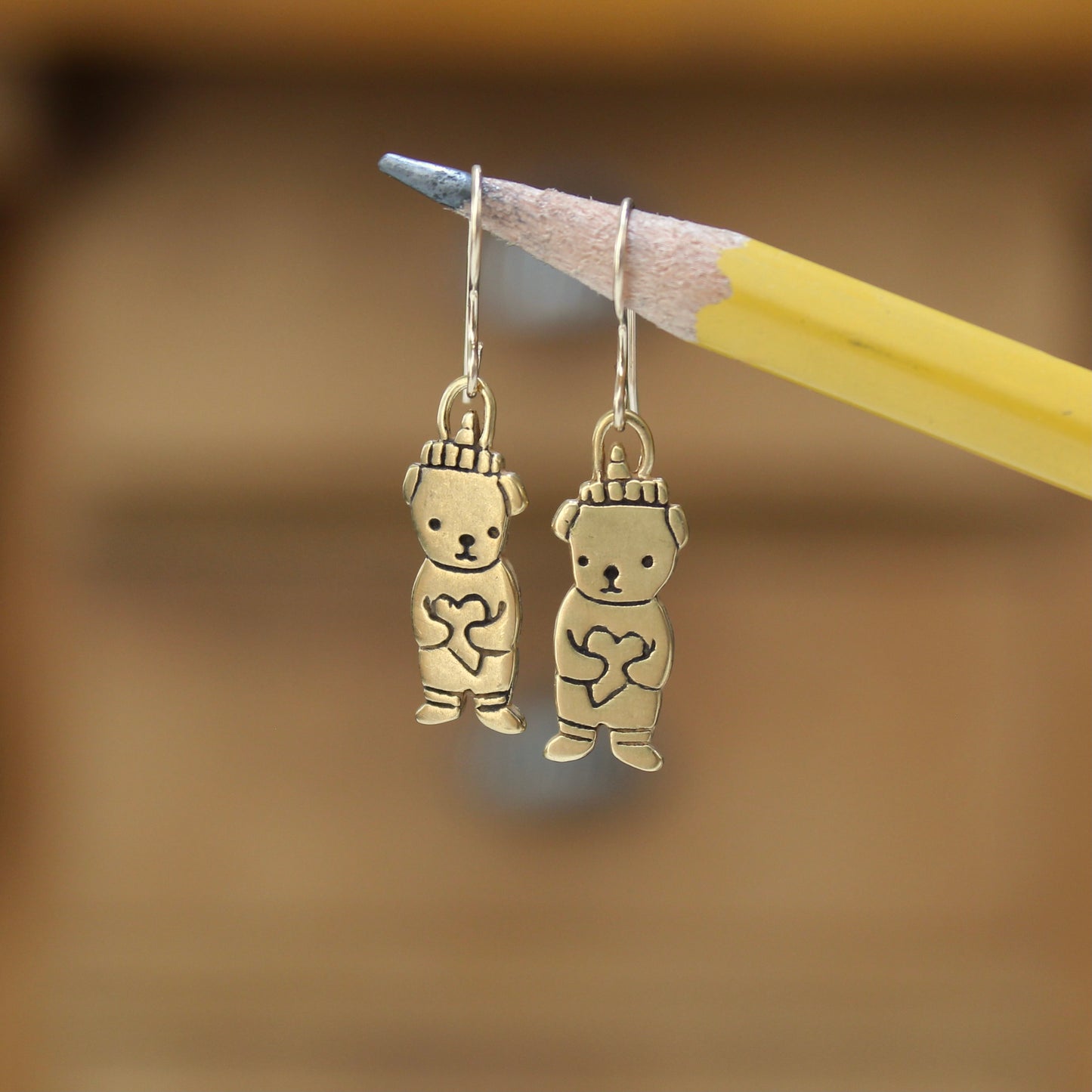 Tiny Gold Honey Bear Charm Earrings