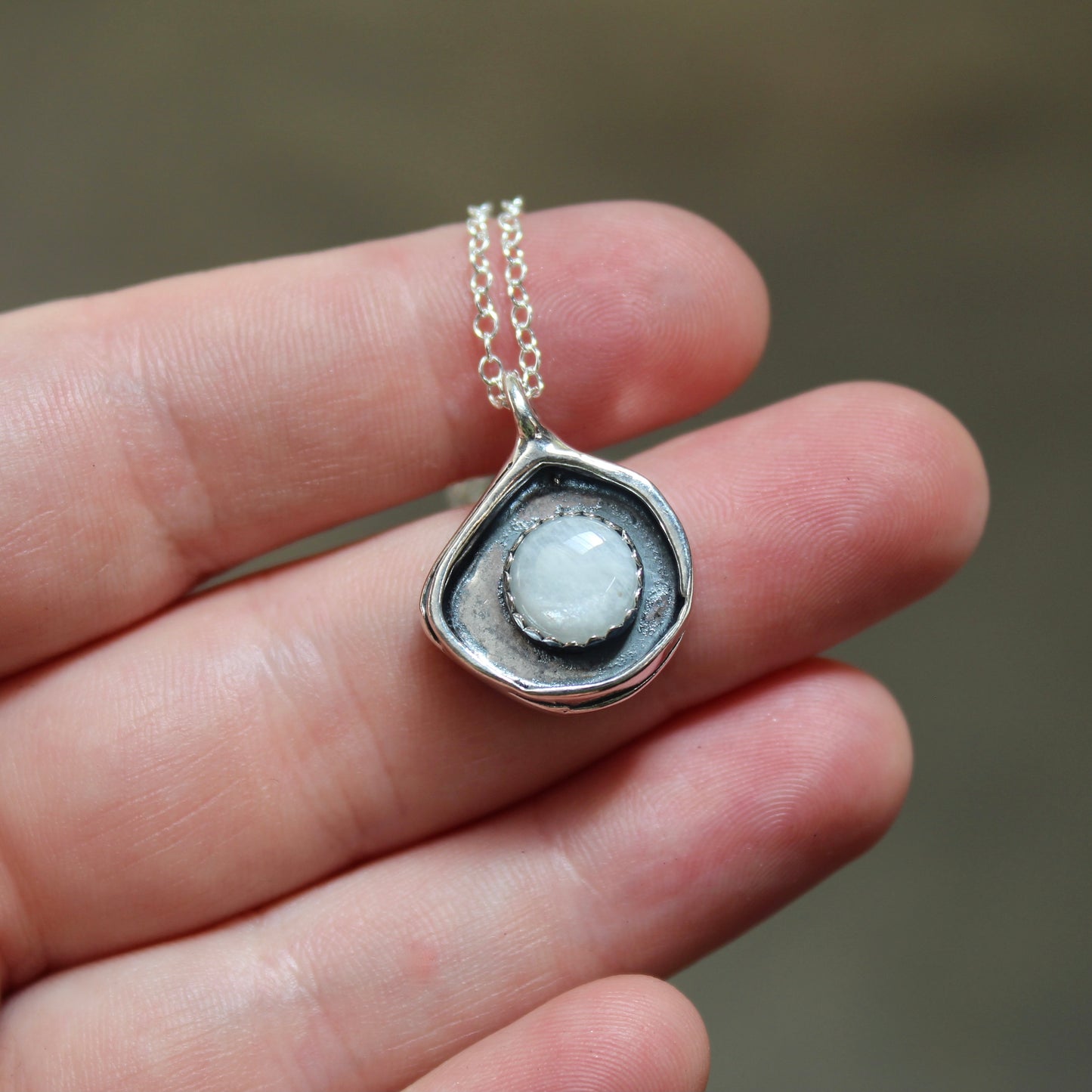 Sterling Silver and Moonstone Organic Shaped Wrap Pendant