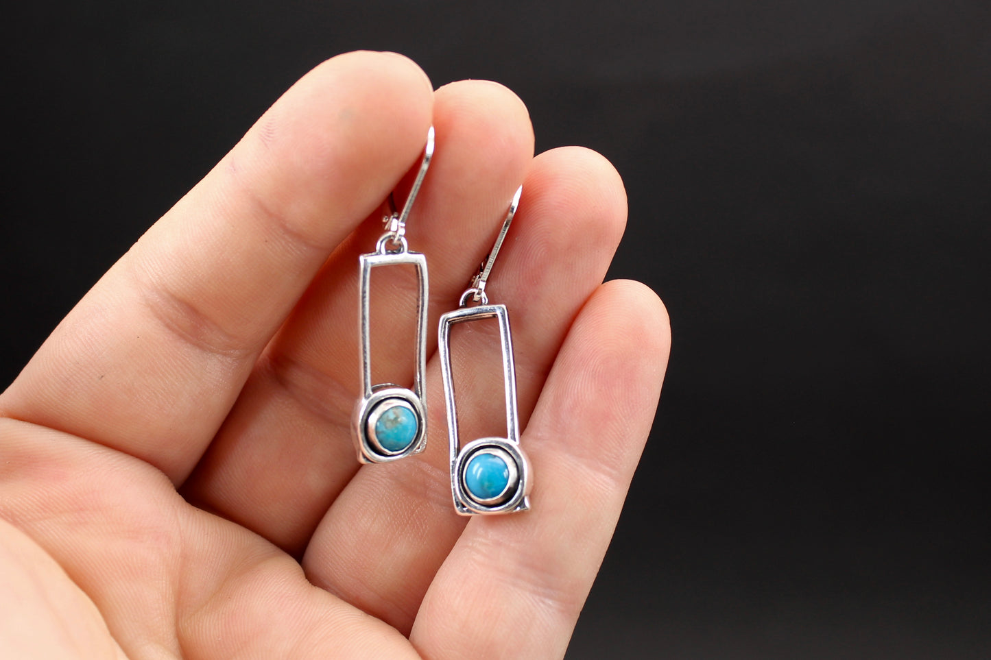 Modern Design Turquoise Earrings on Lever Back Ear Wires