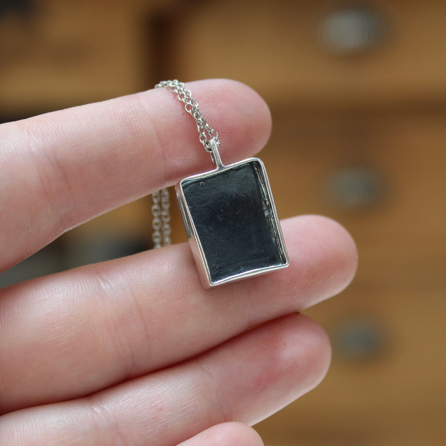 Large Prehnite Shadowbox Pendant on Adjustable Chain