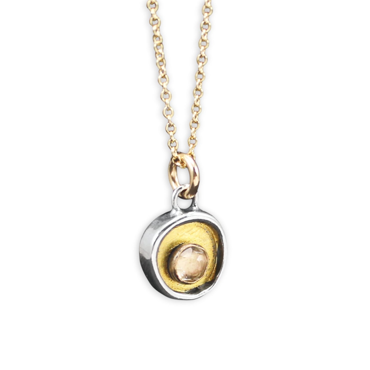Tiny Round Brilliant White Topaz, 24K Gold and Sterling Silver Necklace