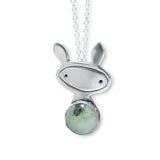 Bunny Boy Necklace with Light Green Prehnite - Year of the Rabbit Pendant