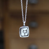 Sterling Silver Cat Charm Necklace - Stick Kitty Pendant - Cat Jewelry