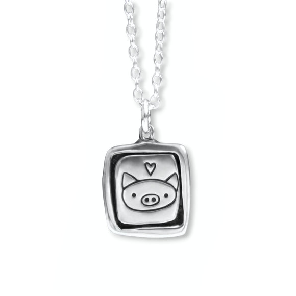 Sterling Silver Pig Charm Necklace - Pig Pendant - Pig Jewelry and Gifts