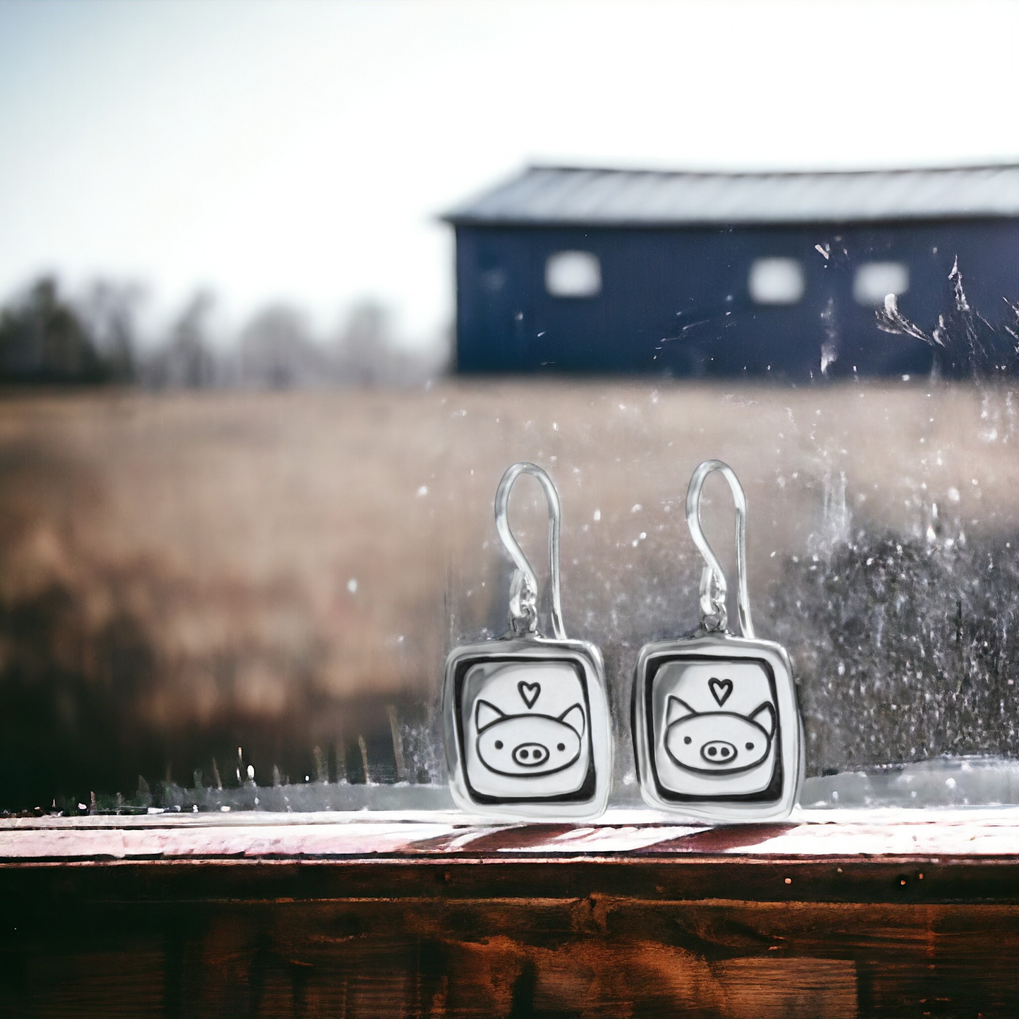 Sterling Silver Pig Charm Dangle Earrings - Pig Jewelry - Pig Gift for Her