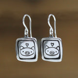 Sterling Silver Pig Charm Dangle Earrings - Pig Jewelry - Pig Gift for Her