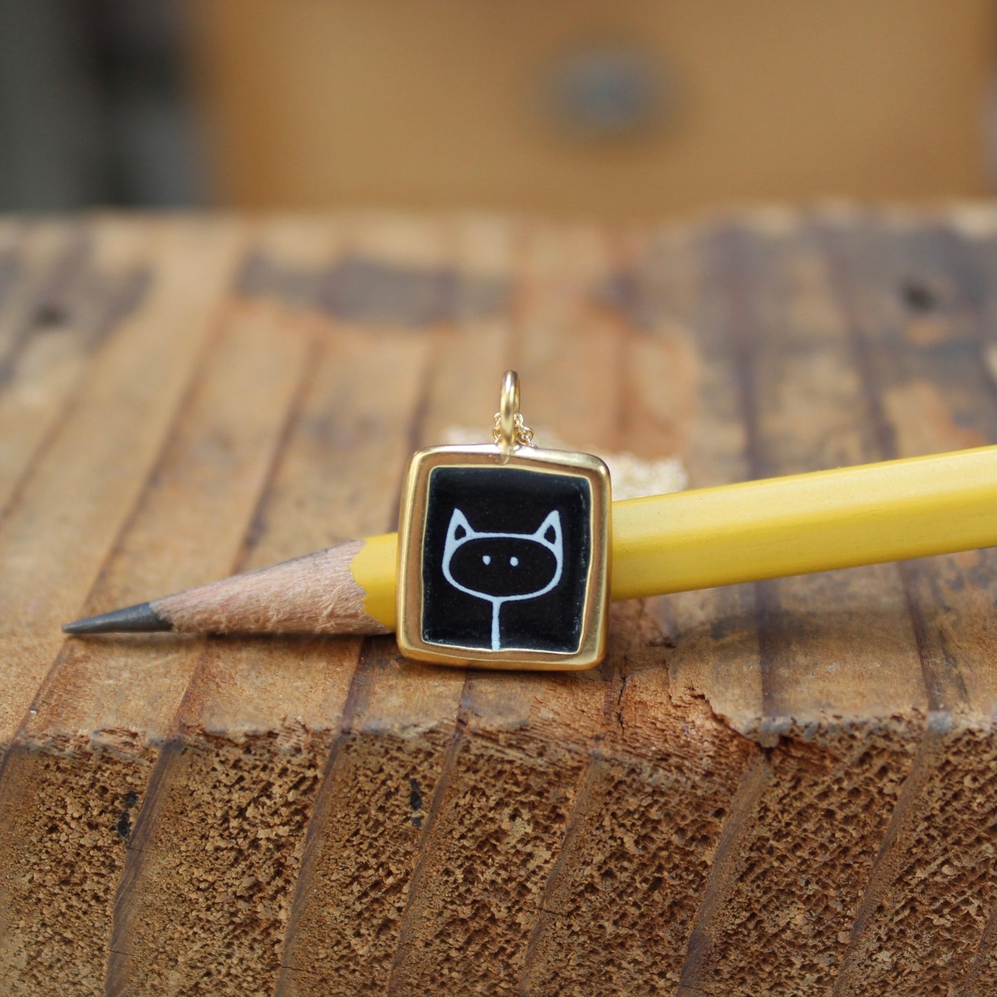 Gold Dog and Cat Necklace - Black and White Enamel Sterling Pendant on a Gold Filled Chain