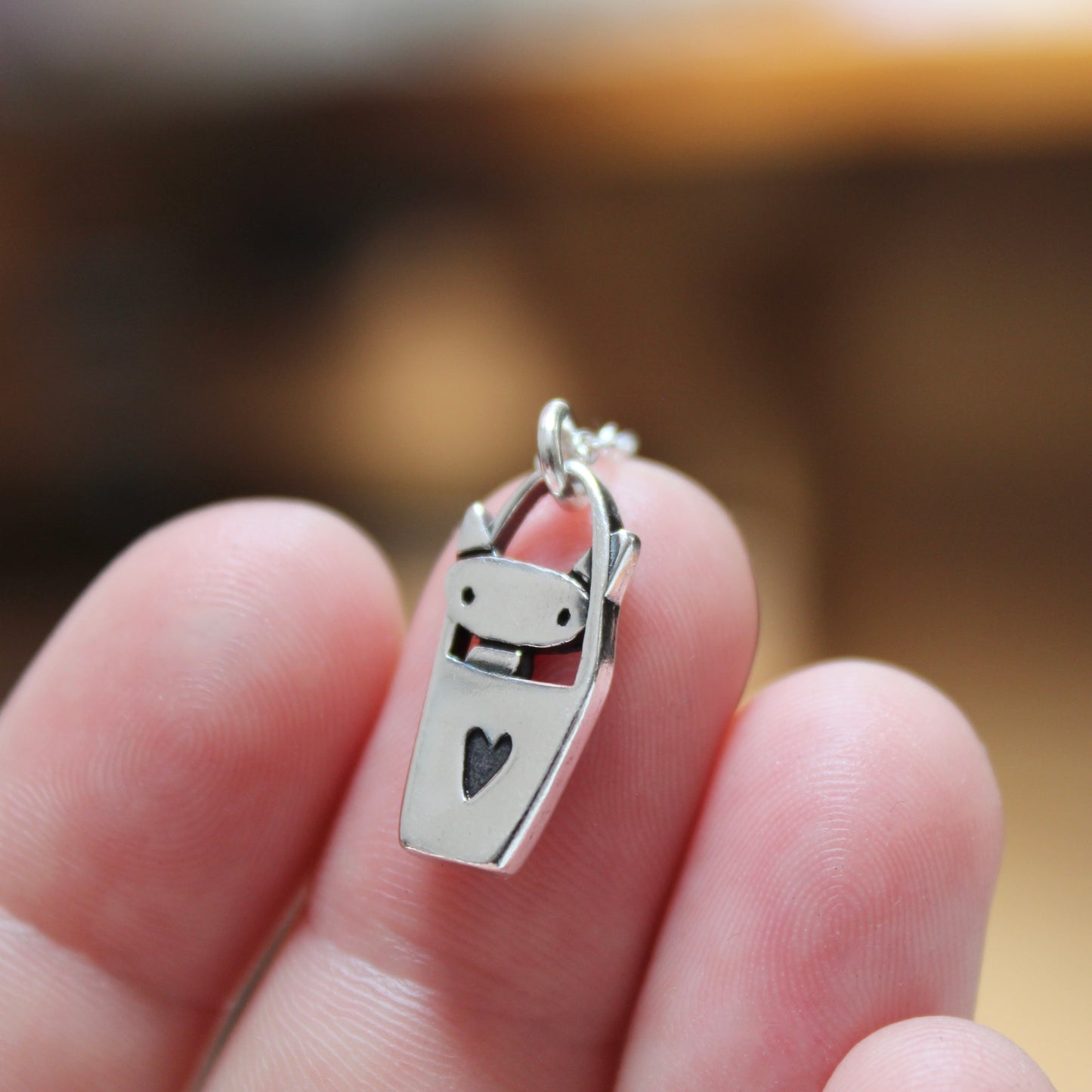 Tote Cat Charm - Small Detailed and Adorable Solid Sterling Silver Cat in a Bag Necklace or Pendant