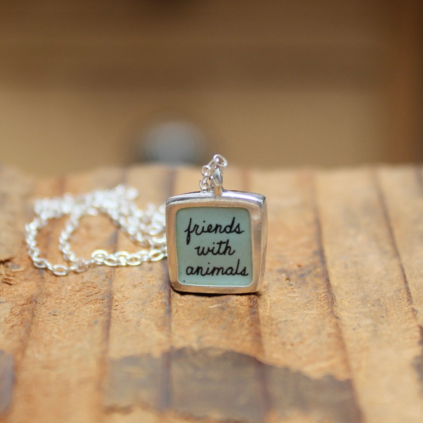 Elephant Necklace - Reversible Elephant Pendant - Friends with Animals Script Jewelry - Gift for Animal Lovers