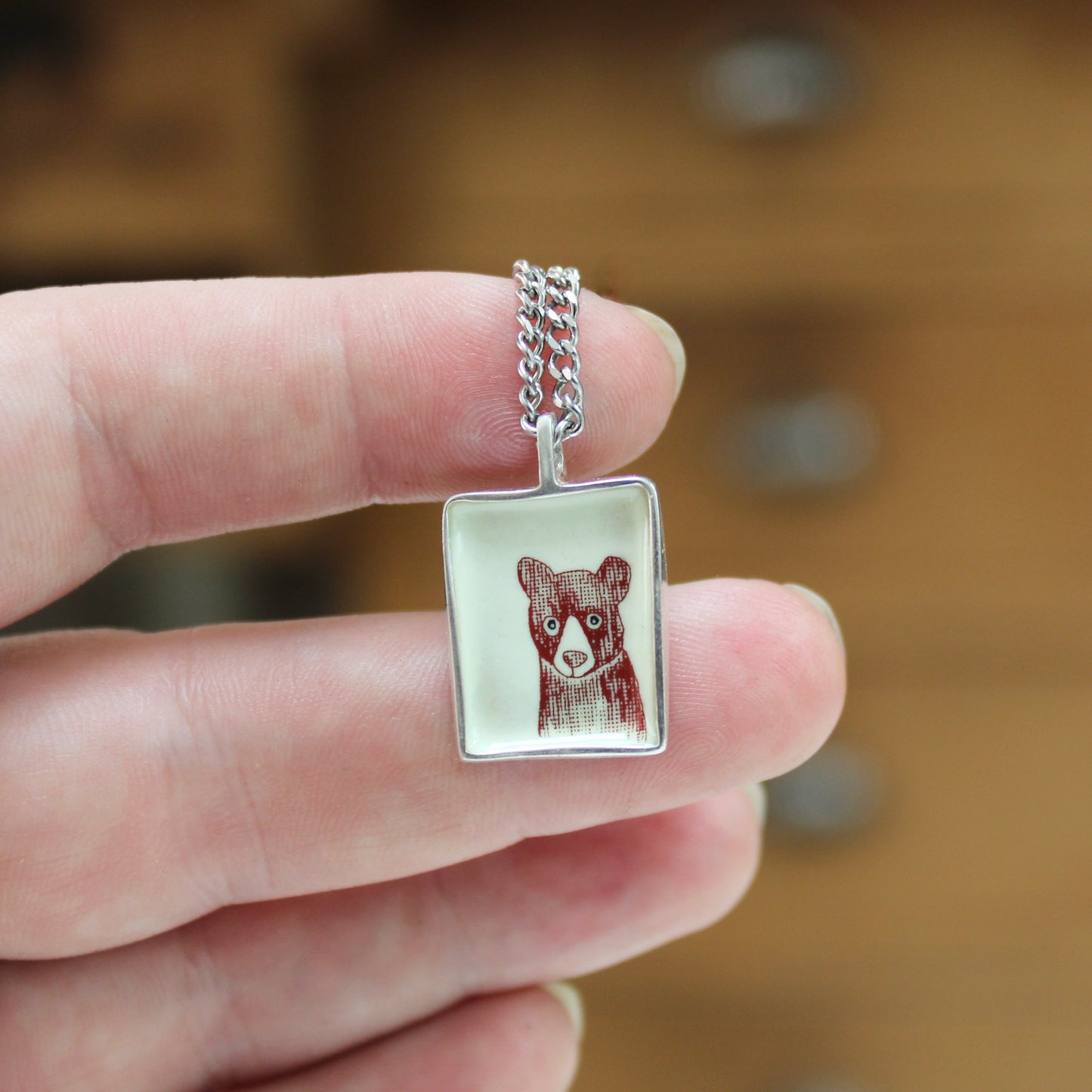 Bear Pendant- Wolf Necklace - Wild Animal Sketch Charms - Unisex Non-binary Men Women Art Jewelry