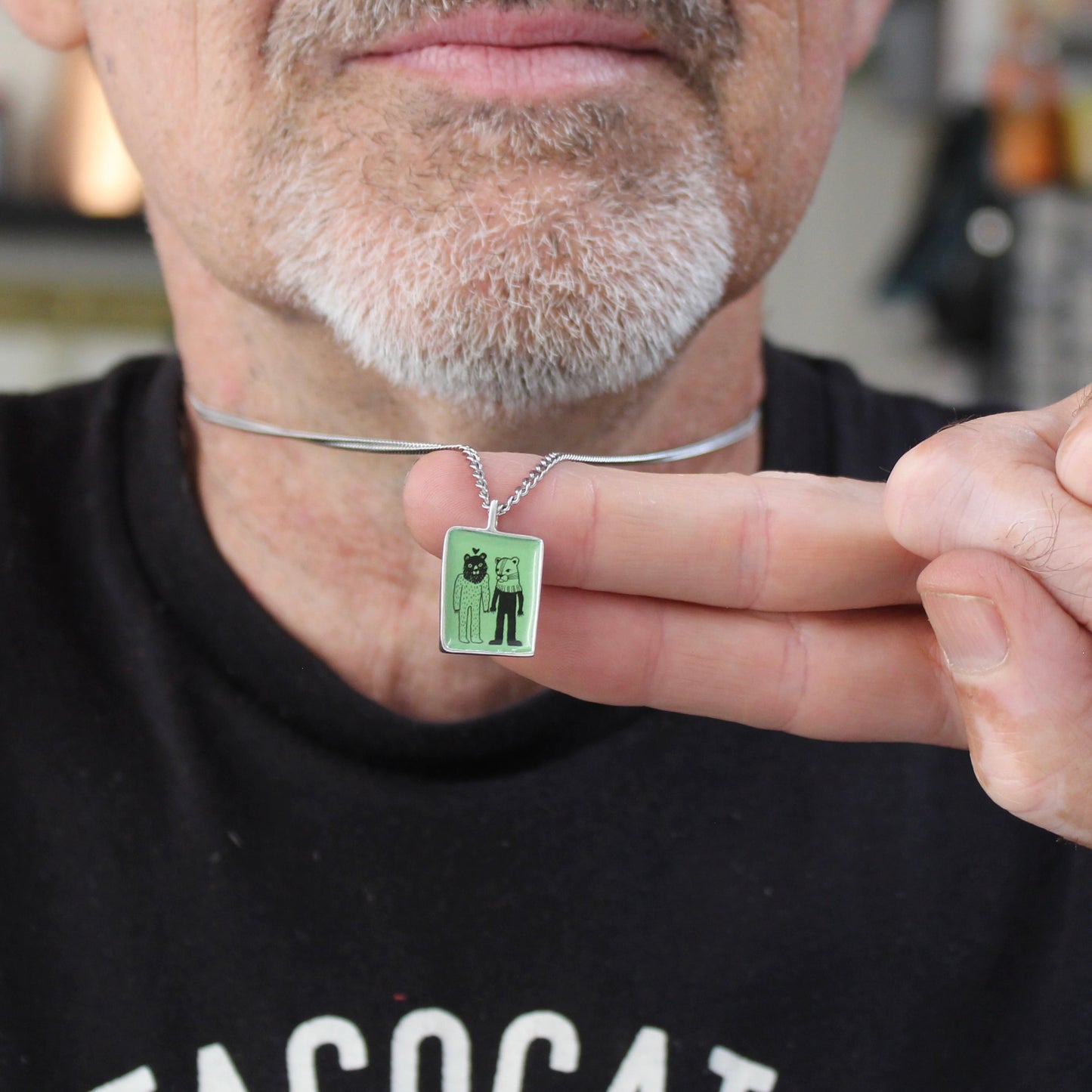 Two Bucks Together - Bear and Panther Necklace - Unisex Non-binary Friendship Art Jewelry- Queer Anniversary