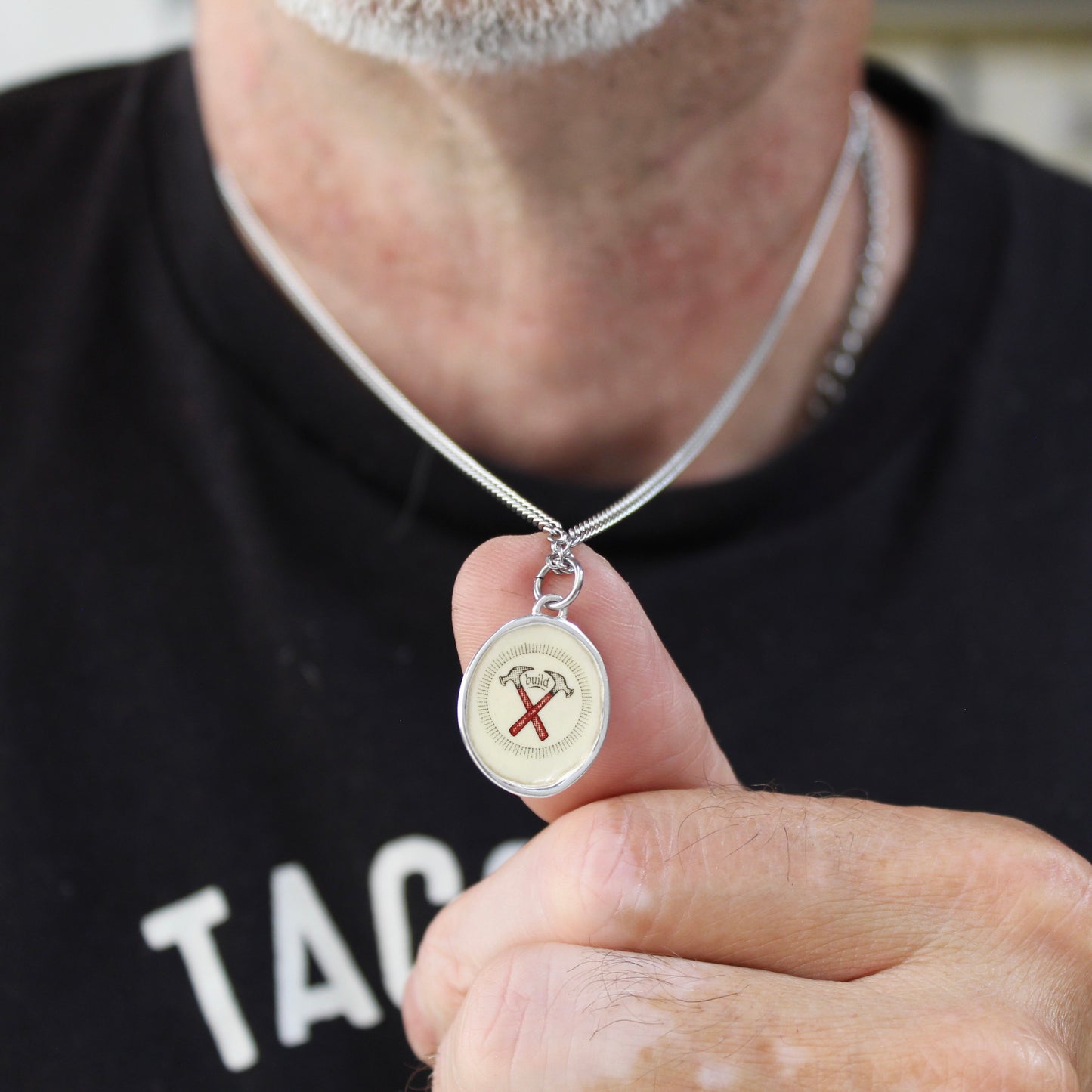 Build Necklace - Sterling Silver and Enamel Hammer and Nails Pendant