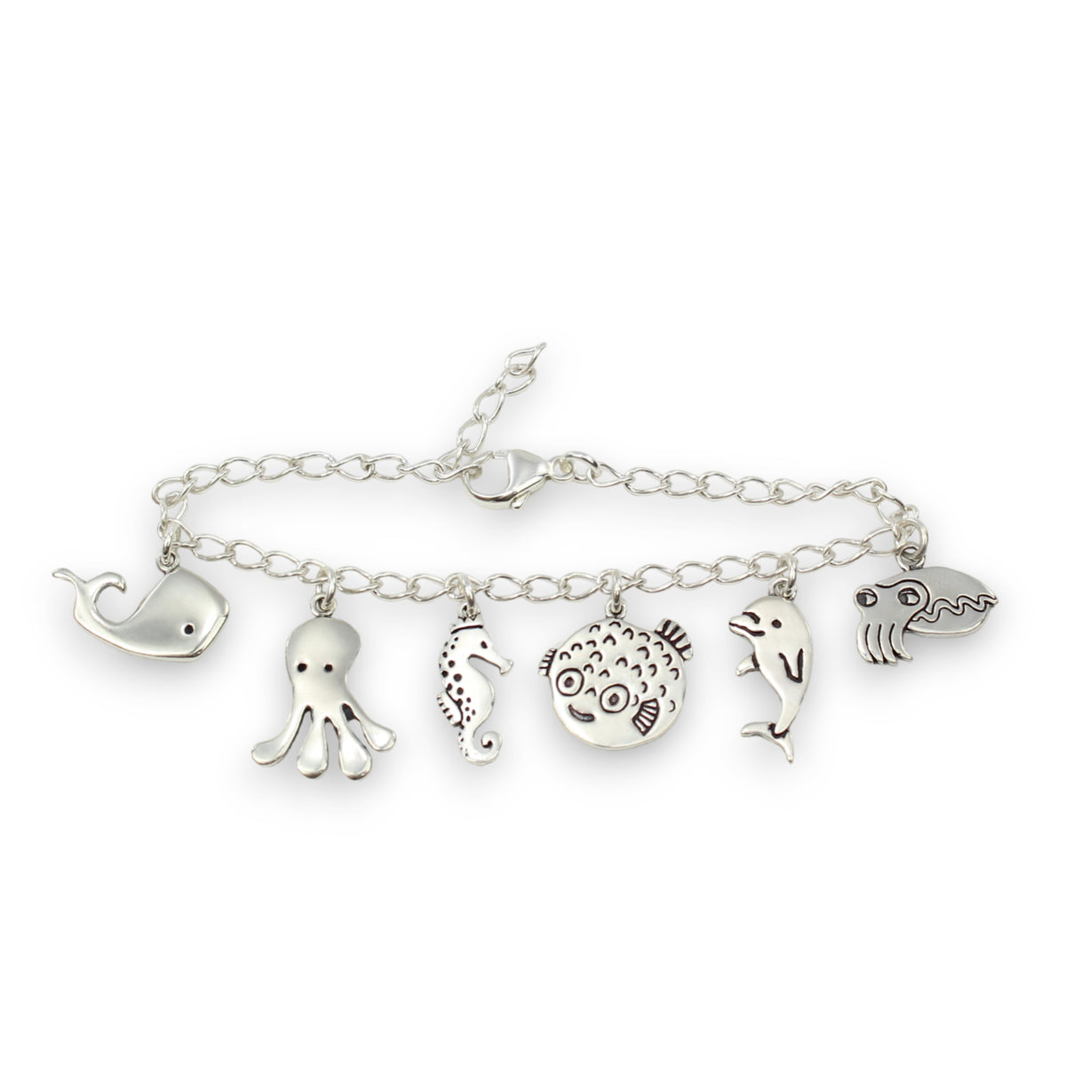 Ocean Creatures Charm Bracelet - Sterling Silver Bracelet with Sea