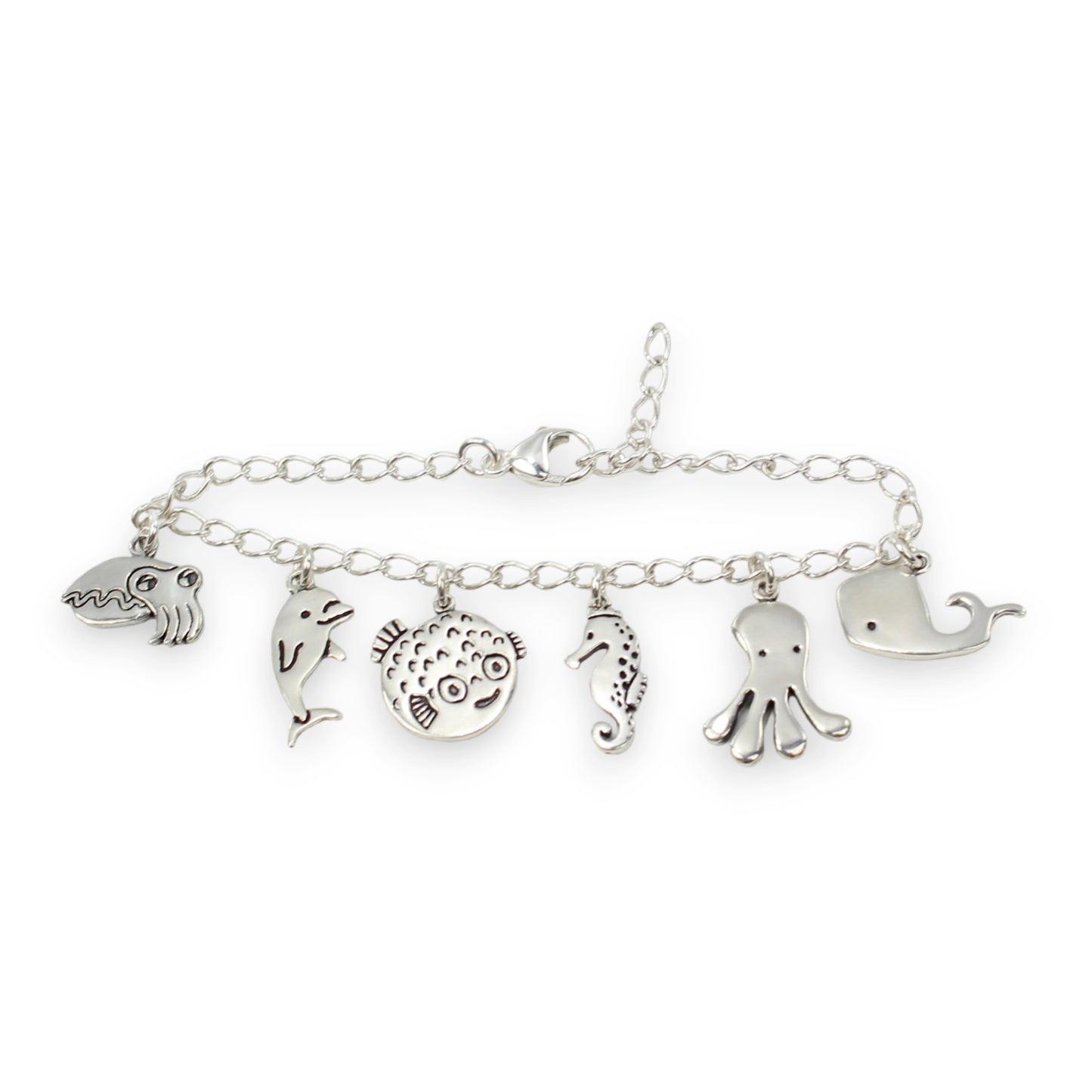 Ocean Creatures Charm Bracelet - Sterling Silver Bracelet with Sea Life Charms