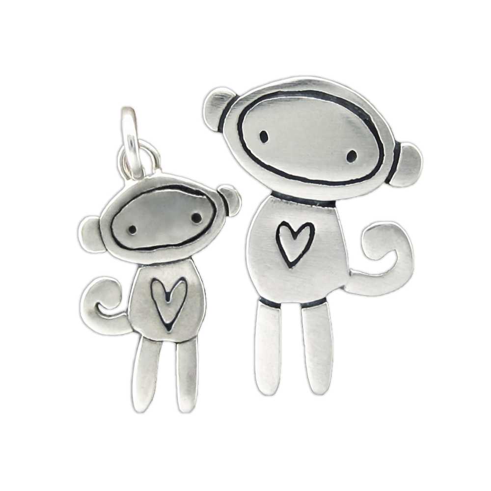 Sterling Silver Mother Daughter Sock Monkey Necklaces - Little Monkey Set