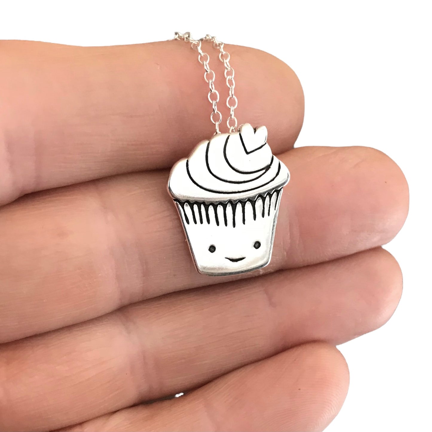 Sterling Silver Cupcake Charm Necklace on Adjustable Chain